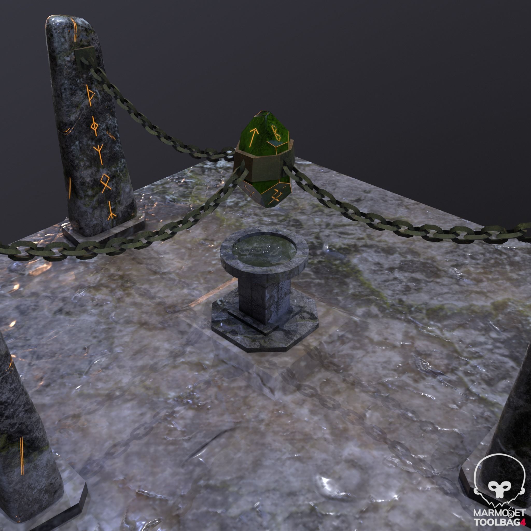 Chained Runic Stone and Altar Low-poly 3D model_4