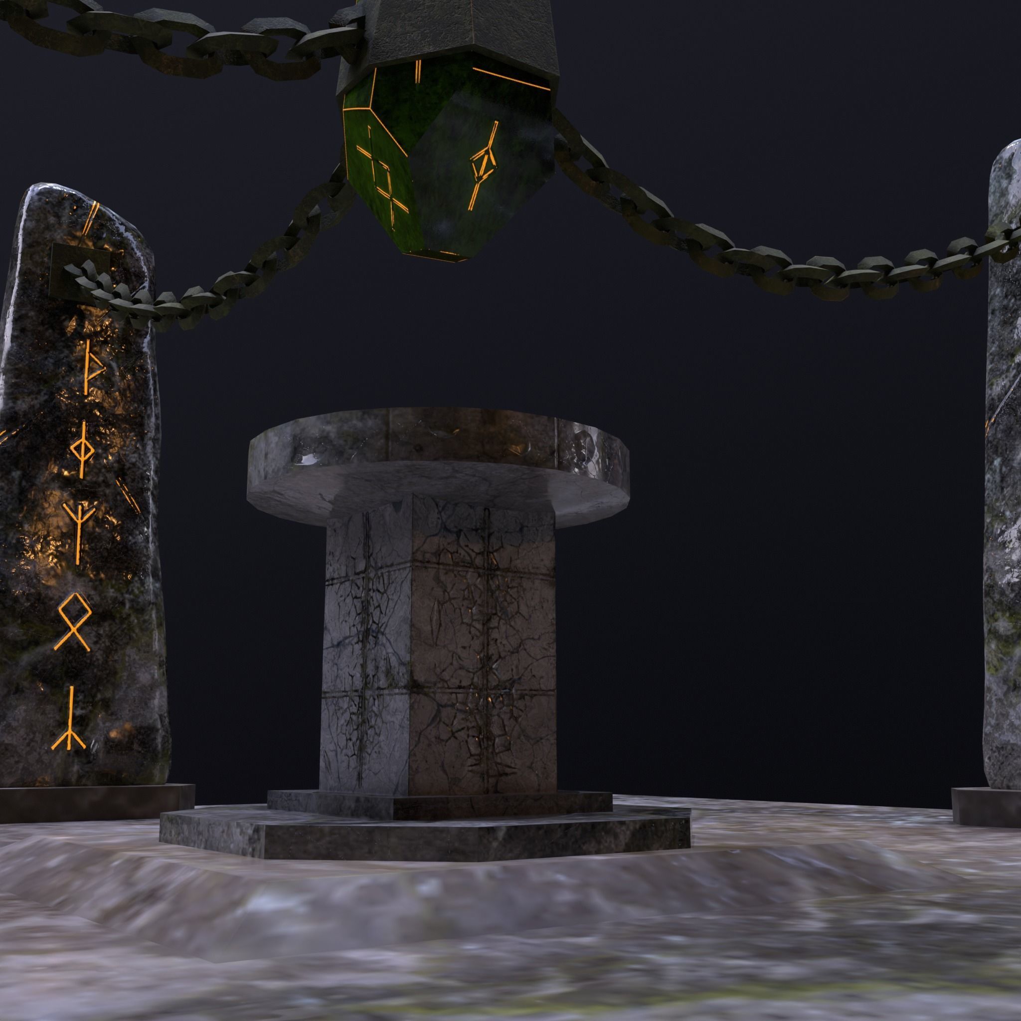 Chained Runic Stone and Altar Low-poly 3D model_7