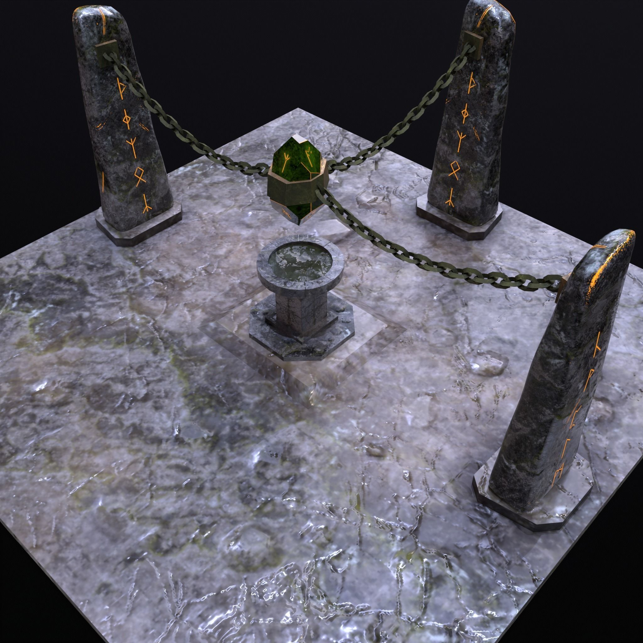 Chained Runic Stone and Altar Low-poly 3D model_2