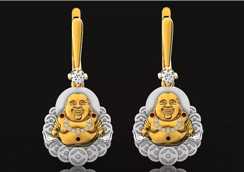 earrings smiling buddha with coins 553 3D print model