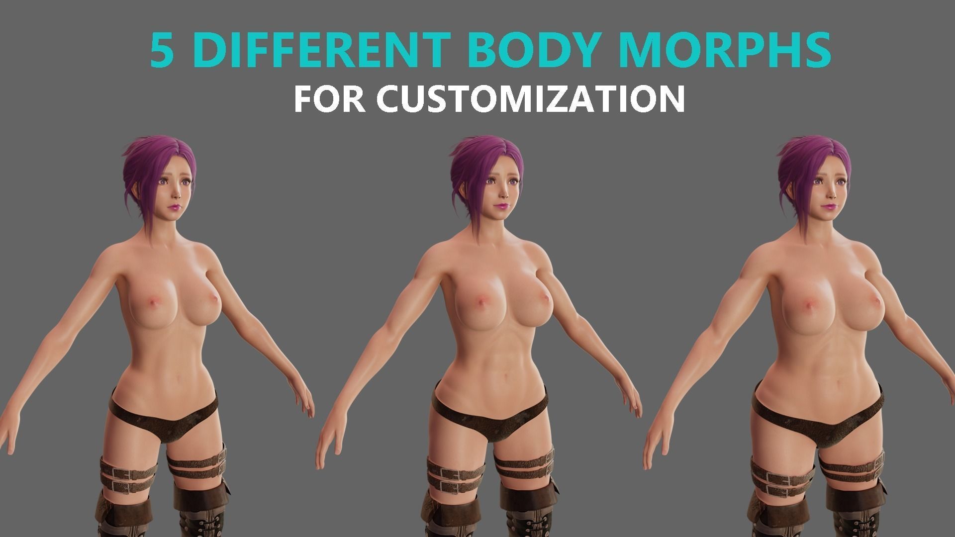 Naked Female Warrior Character Low-poly 3D model_8