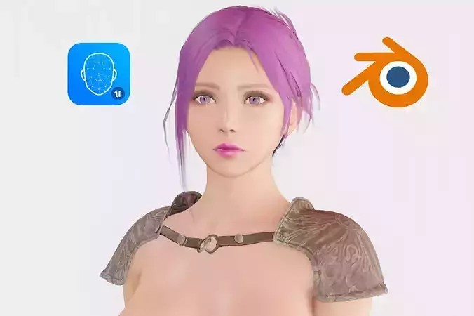 Naked Female Warrior Character Low-poly 3D model