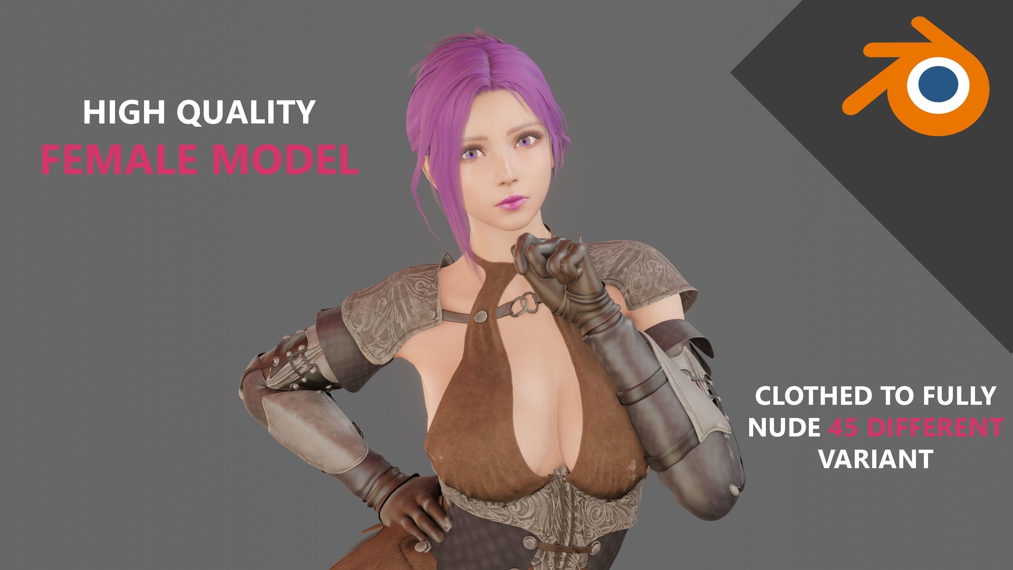 Naked Female Warrior Character Low-poly 3D model_3