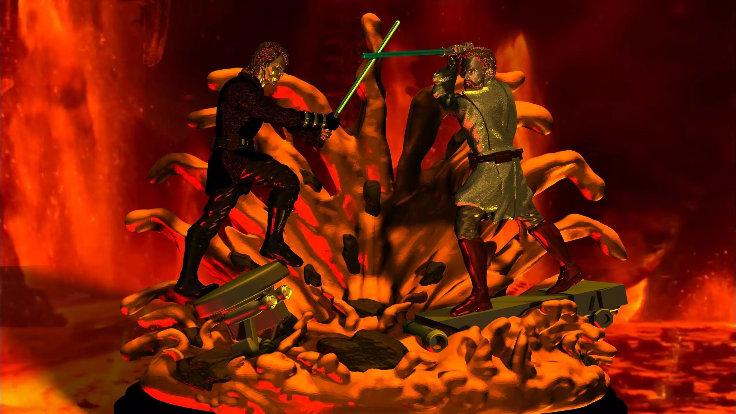 DIORAMA ANAKIN VS OBI WAN KENOBI BATTLE OF MUSTAFAR 3D print model_0