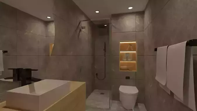 Restroom modern bathroom with walls and wooden floors Free 3D model