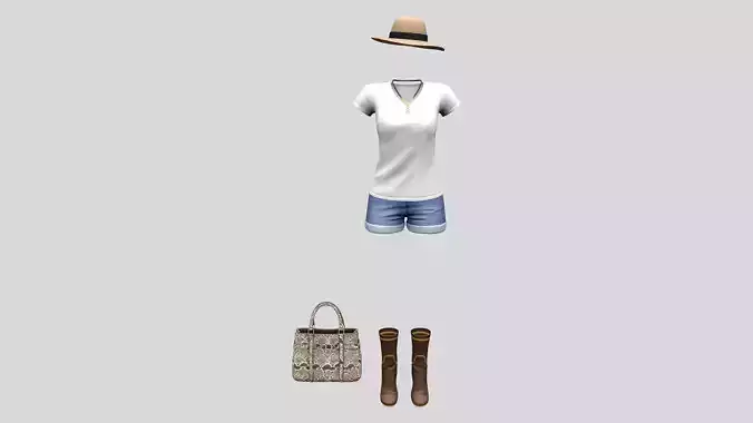 Summer Street Fashion Outfit Bag Hat Tshirt Necklace Shorts