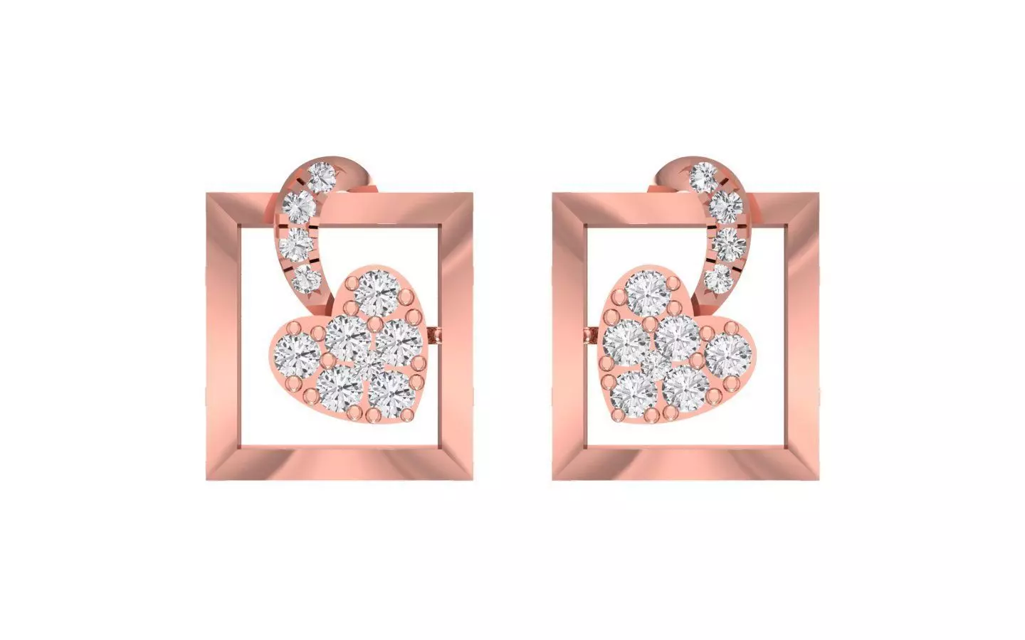 Women Heart Earrings 3dm STL OBJ FBX Renders Details 3D print model_0