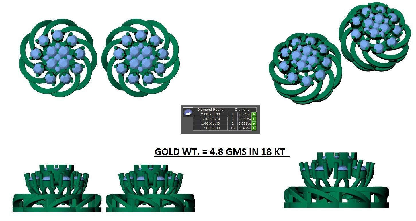 Women Stud Earrings 3dm STL OBJ FBX Renders Details 3D print model_3