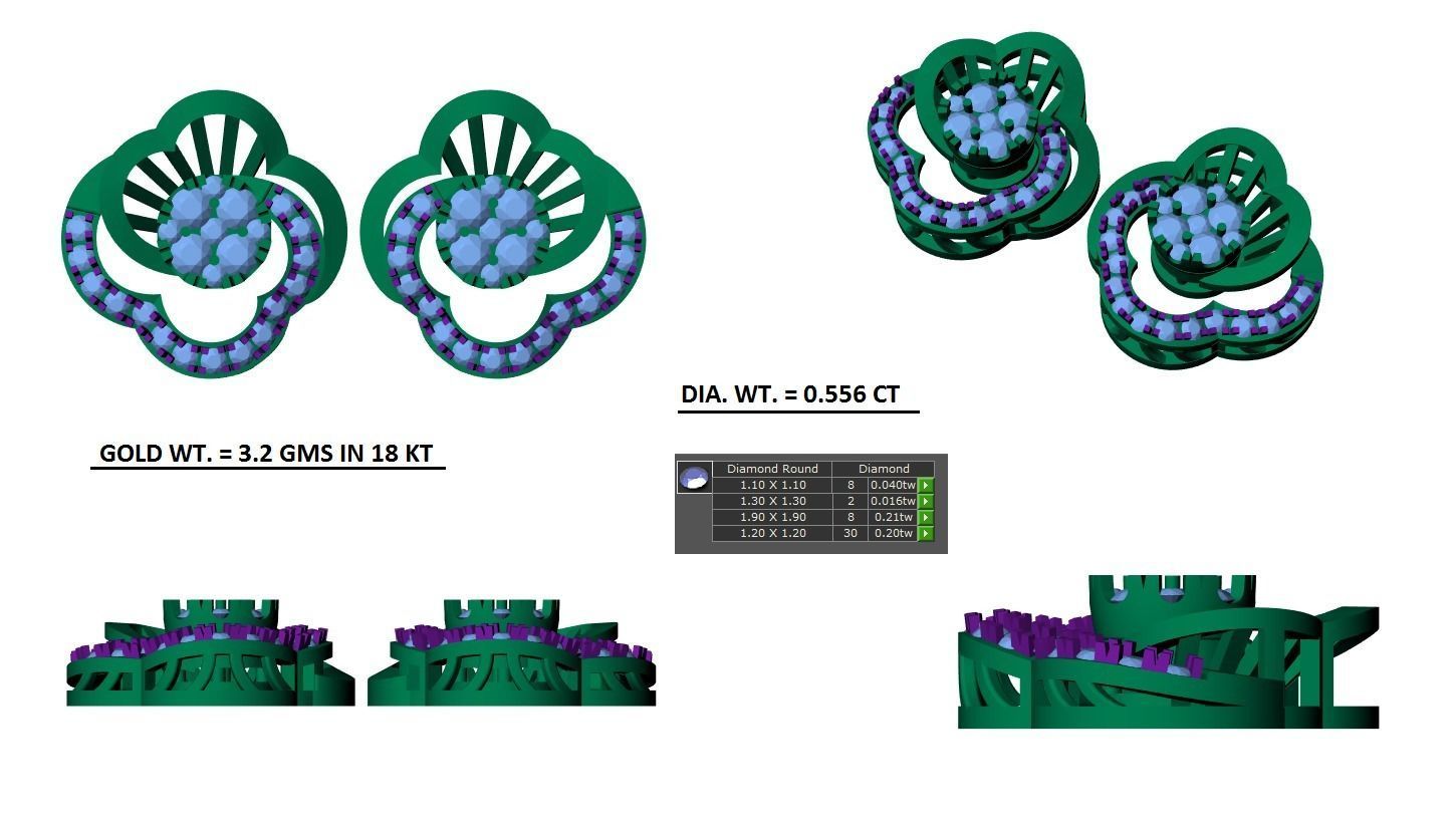 Women Stud Earrings 3dm STL OBJ FBX Renders Details 3D print model_3
