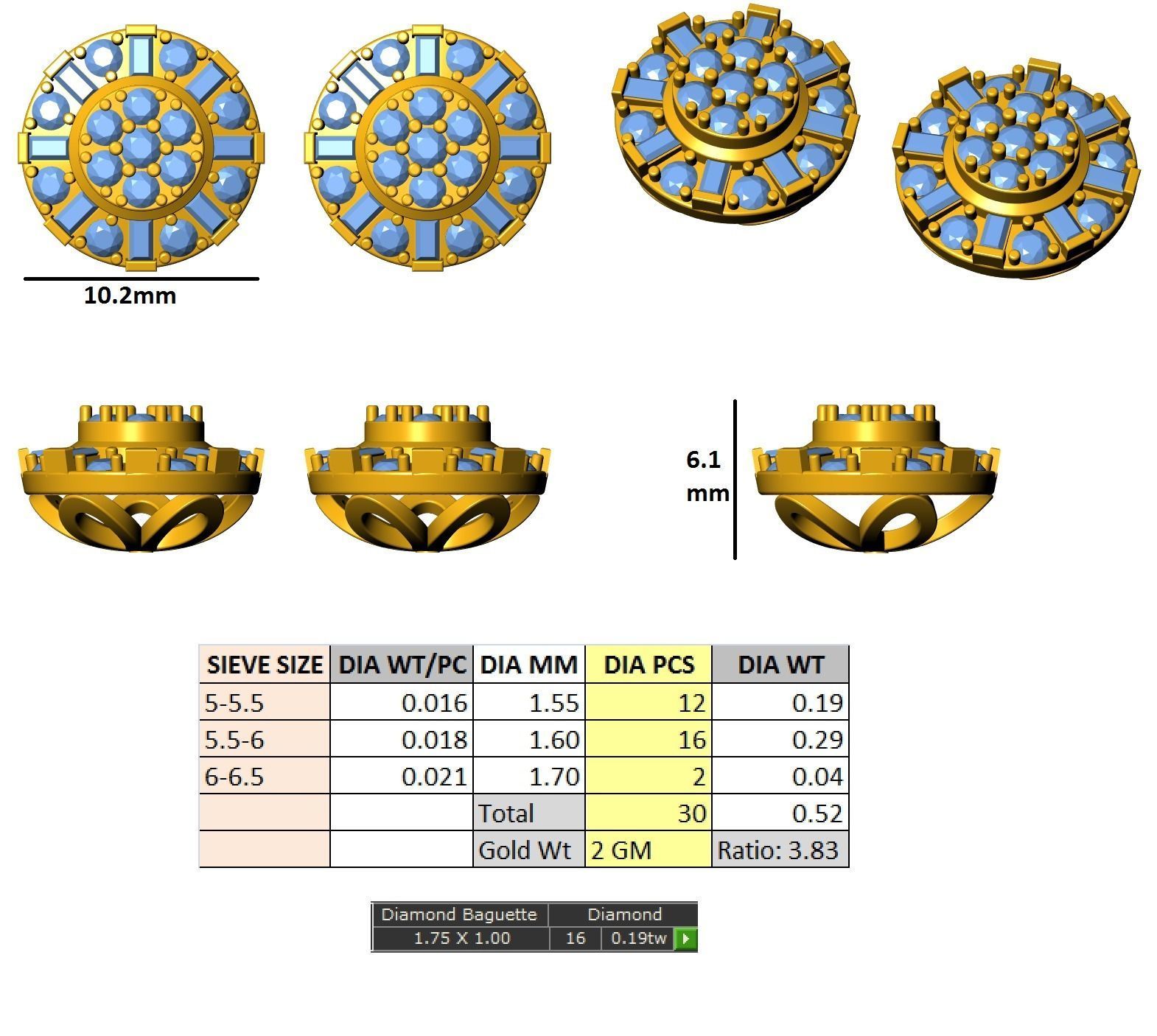 Women Stud Earrings 3dm STL OBJ FBX Renders Details 3D print model_3