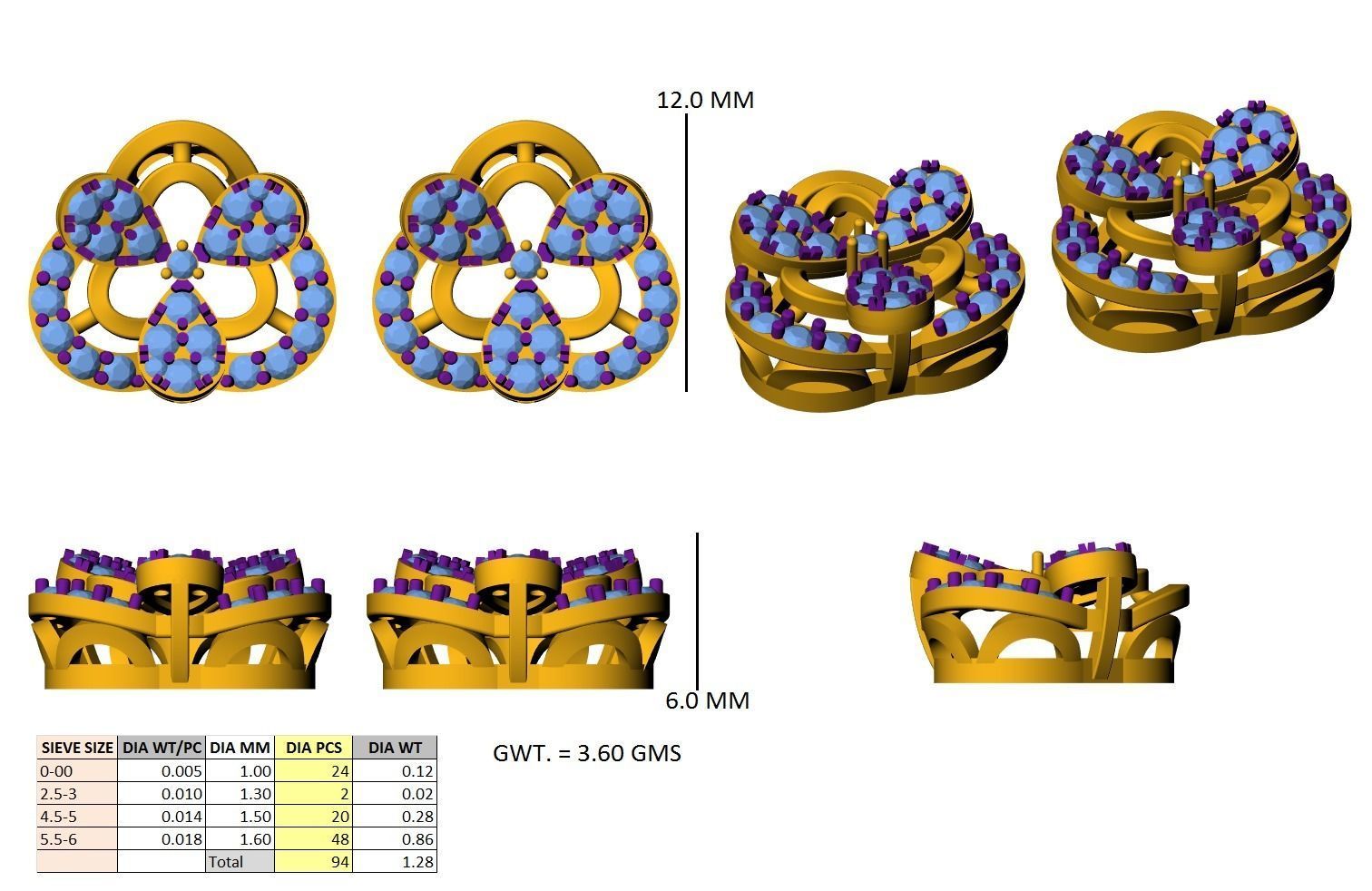 Women Stud Earrings 3dm STL OBJ FBX Renders Details 3D print model_3