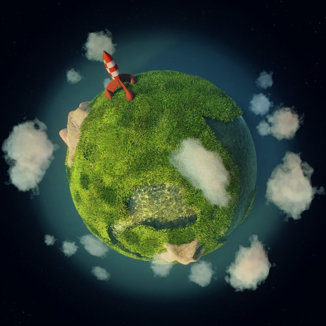 Tintin rocket on tiny planet 3D model animated | CGTrader