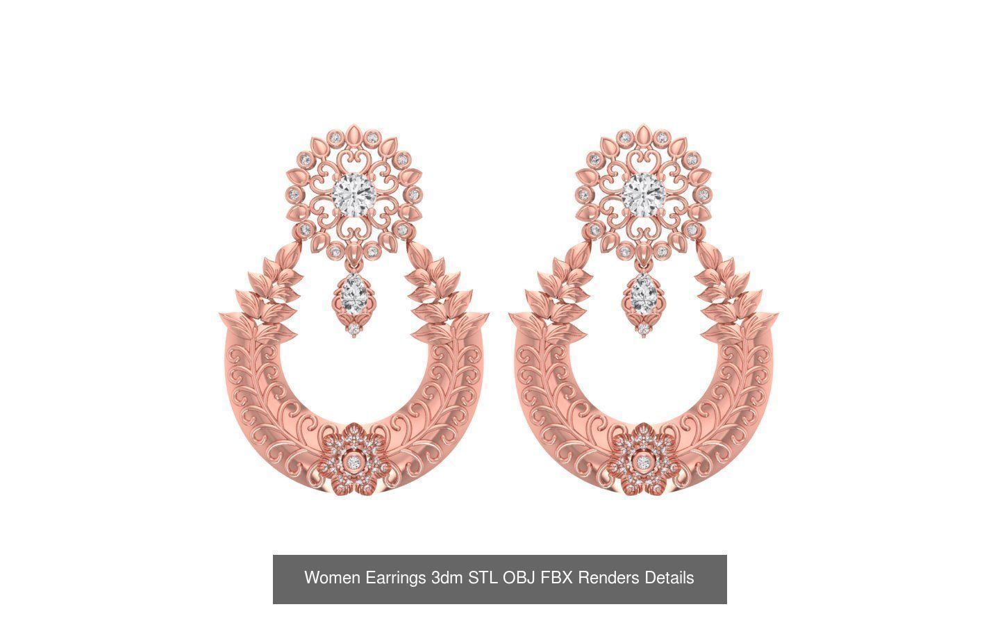 40 Women Earrings 3dm STL OBJ FBX Renders Details Collection _41