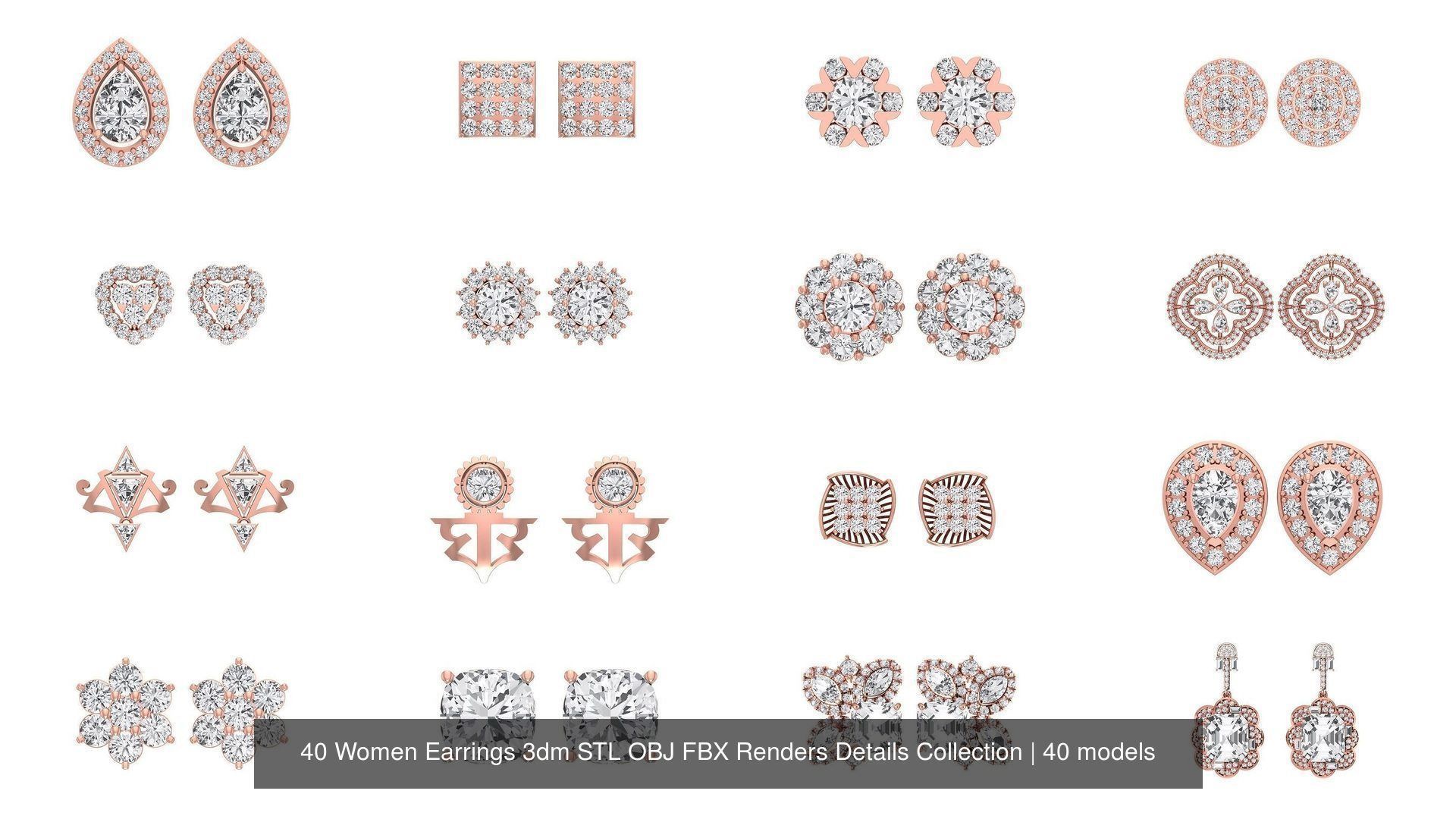 40 Women Earrings 3dm STL OBJ FBX Renders Details Collection _1
