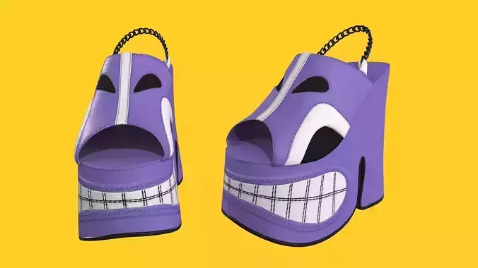 Woman wedges in purple color shoe with chain strap 3D model