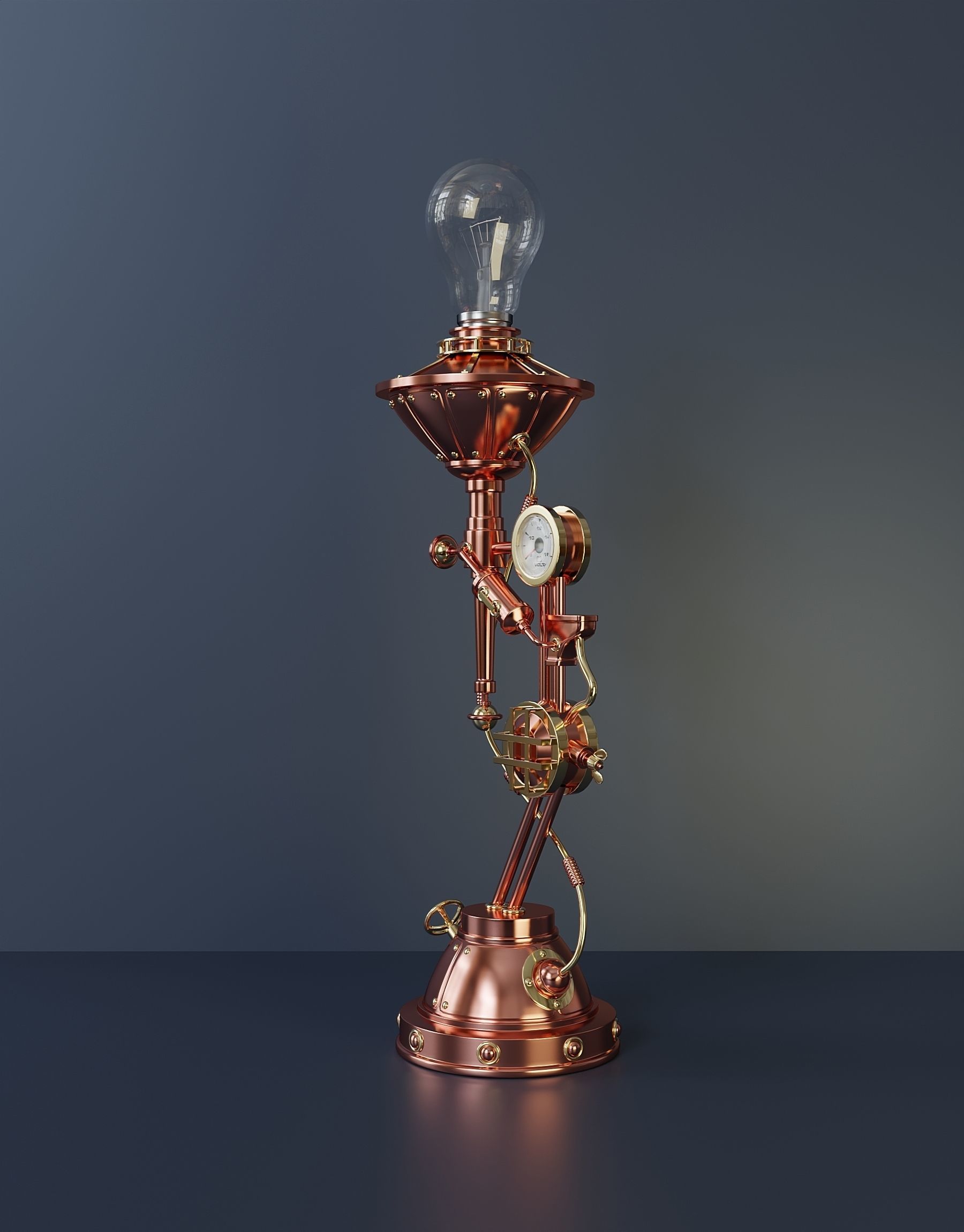 Steampunk electric table lamp 3D model_2