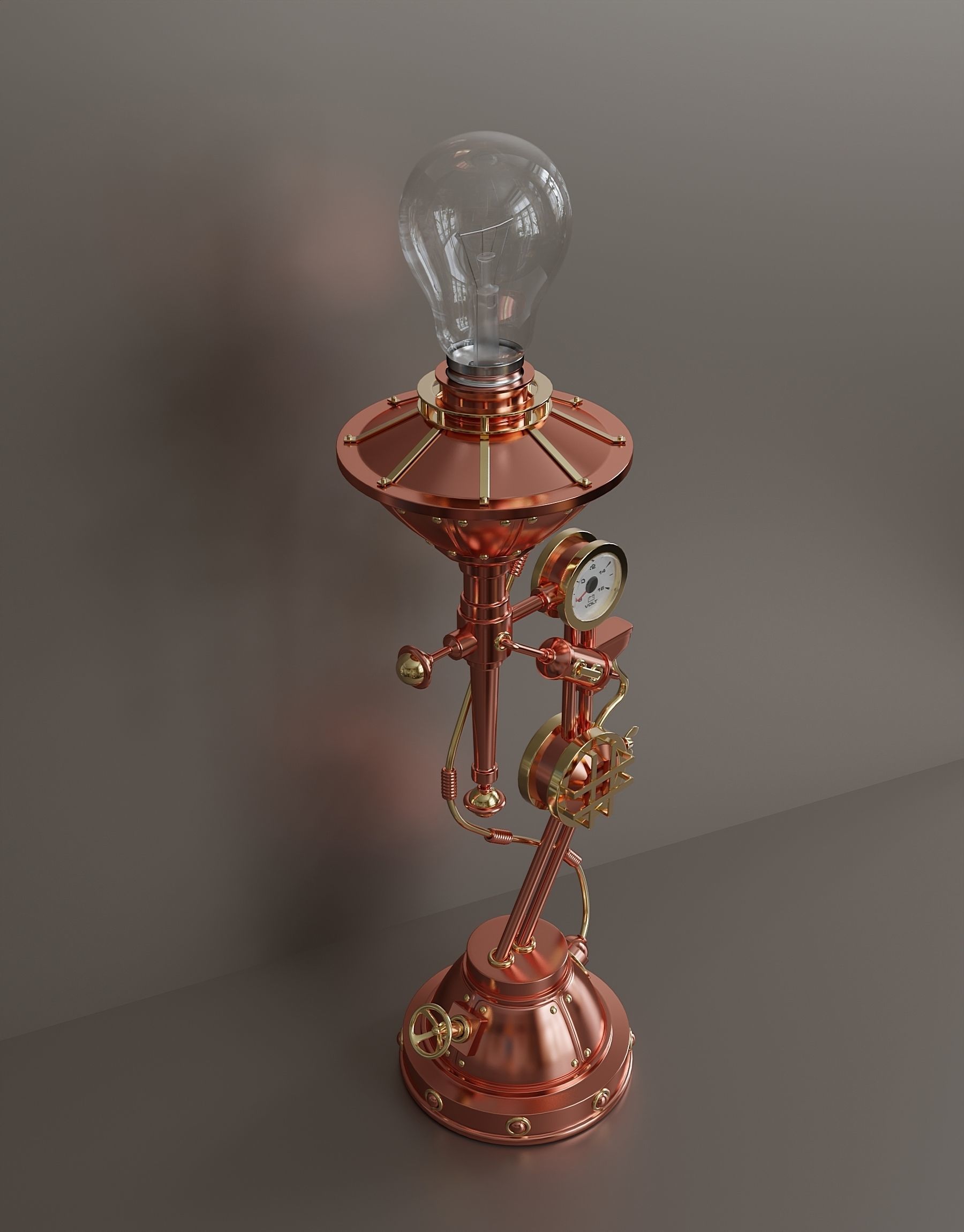 Steampunk electric table lamp 3D model_1