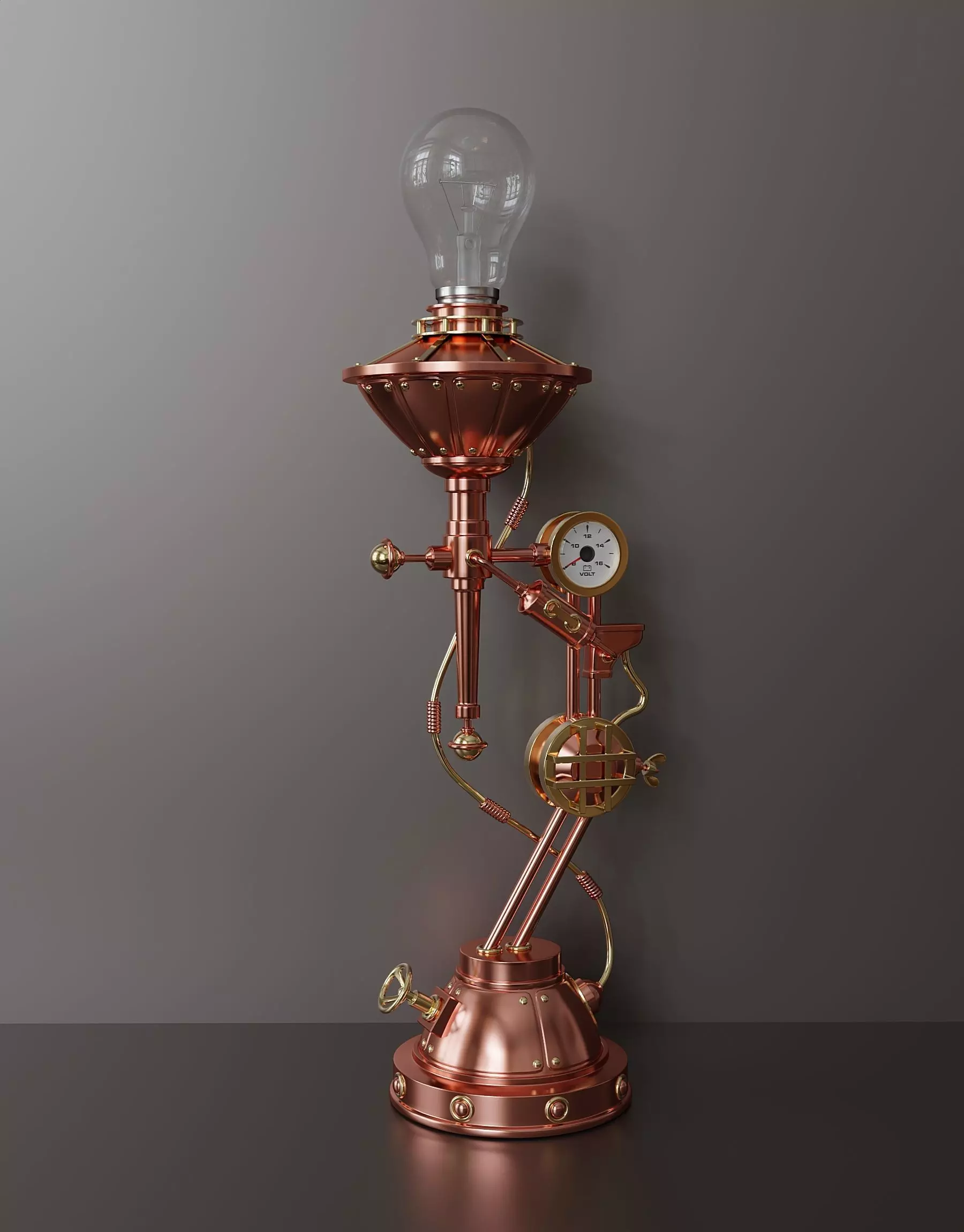 Steampunk electric table lamp 3D model_0