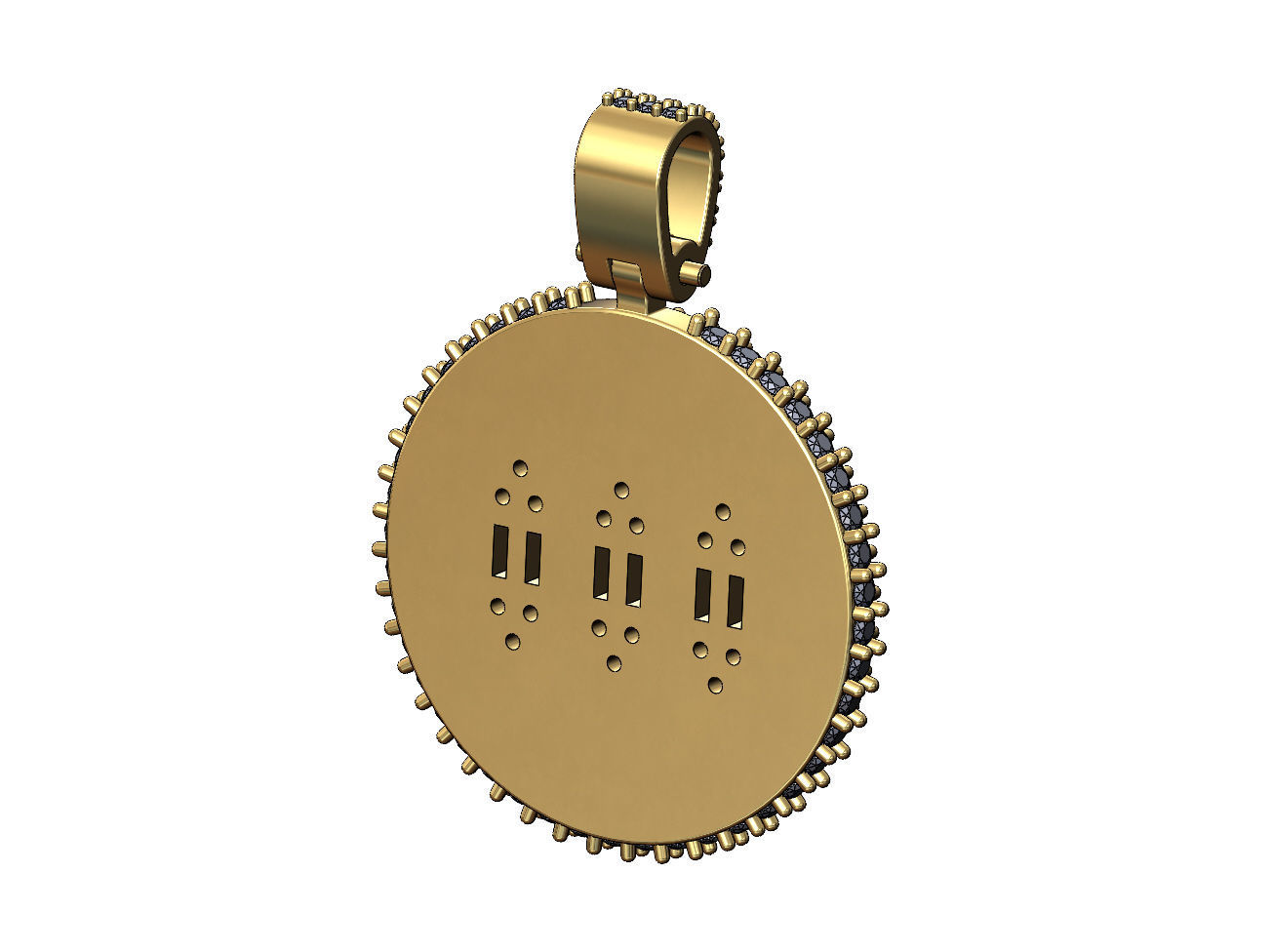 Baguette diamond clusters iced pendant with bail 3D print model_3