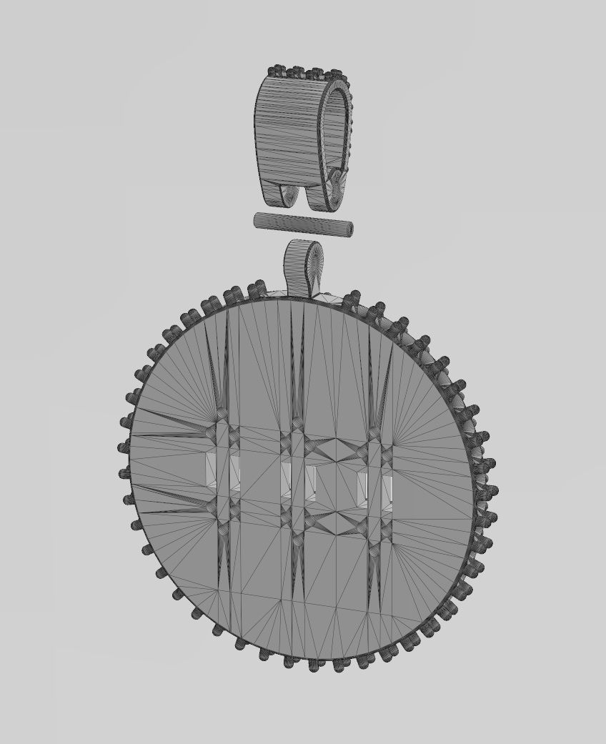 Baguette diamond clusters iced pendant with bail 3D print model_10