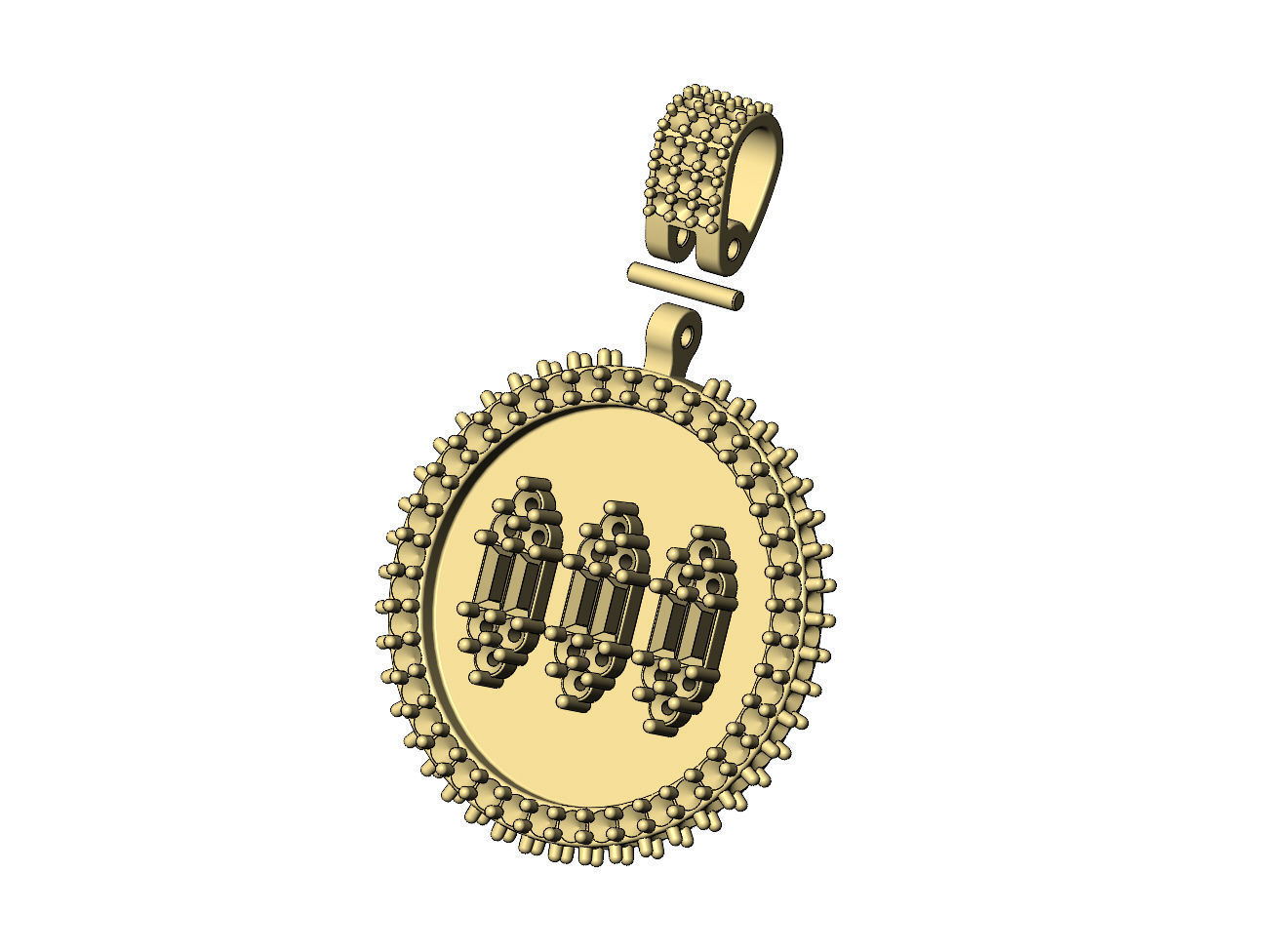 Baguette diamond clusters iced pendant with bail 3D print model_4