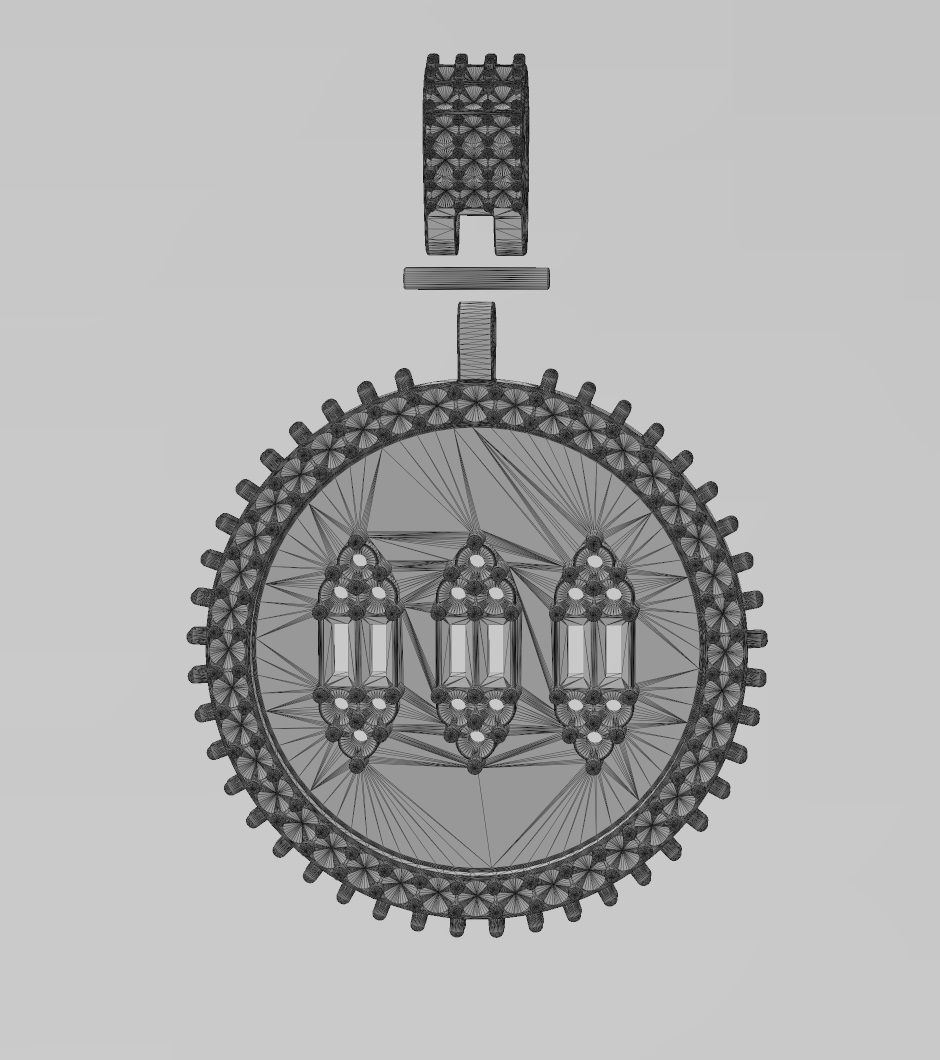 Baguette diamond clusters iced pendant with bail 3D print model_14