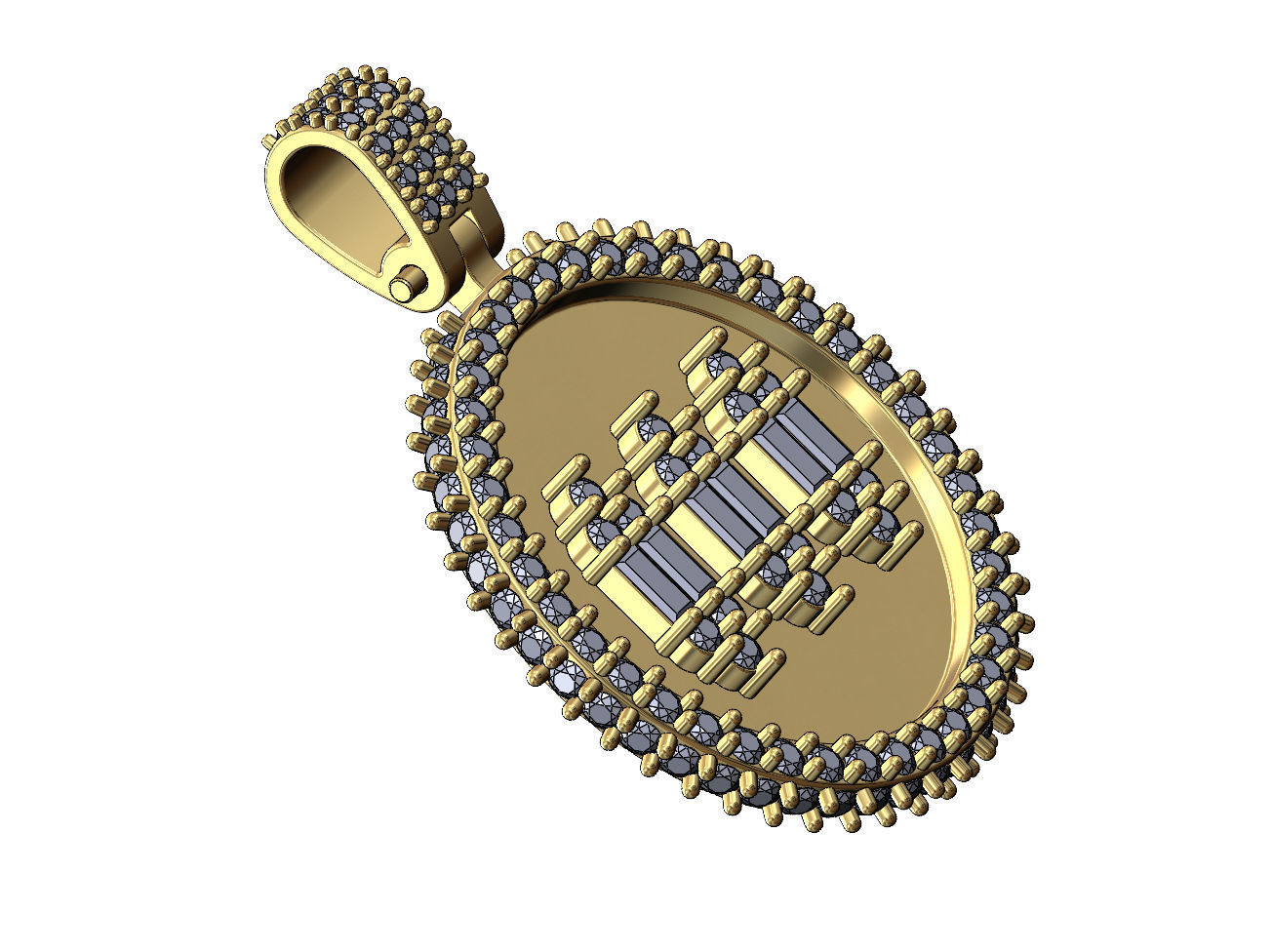 Baguette diamond clusters iced pendant with bail 3D print model_2