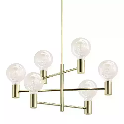 Helix-Chandelier-Gold six light chandelier in brass with glass globes