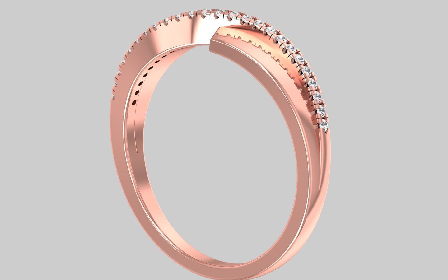 Solitaire Engagement Bypass Band Ring 3dm STL OBJ Render Details 3D print model_1