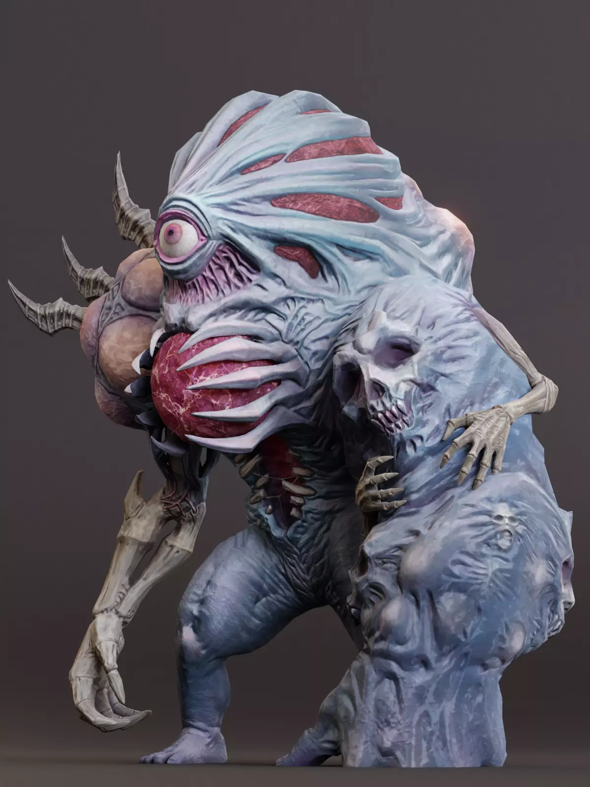 Abomination alien creature with skull and claws Low-poly 3D model