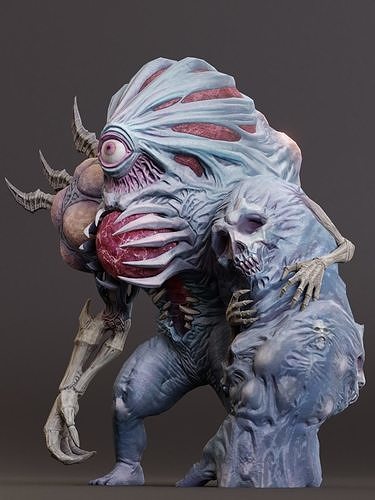 Abomination alien creature with skull and claws Low-poly 3D model