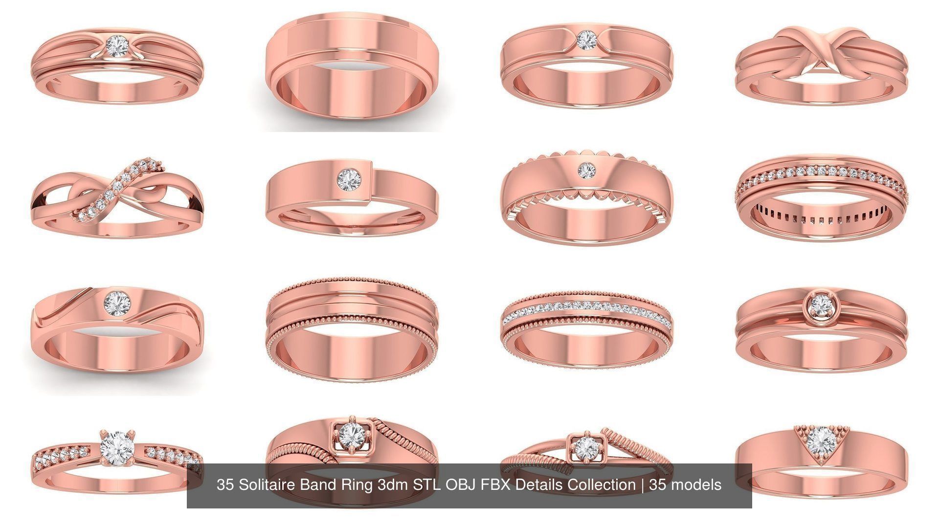 35 Solitaire Band Ring 3dm STL OBJ FBX Details Collection _1