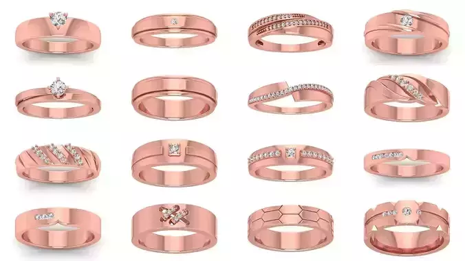 35 Solitaire Band Ring 3dm STL OBJ FBX Details Collection 
