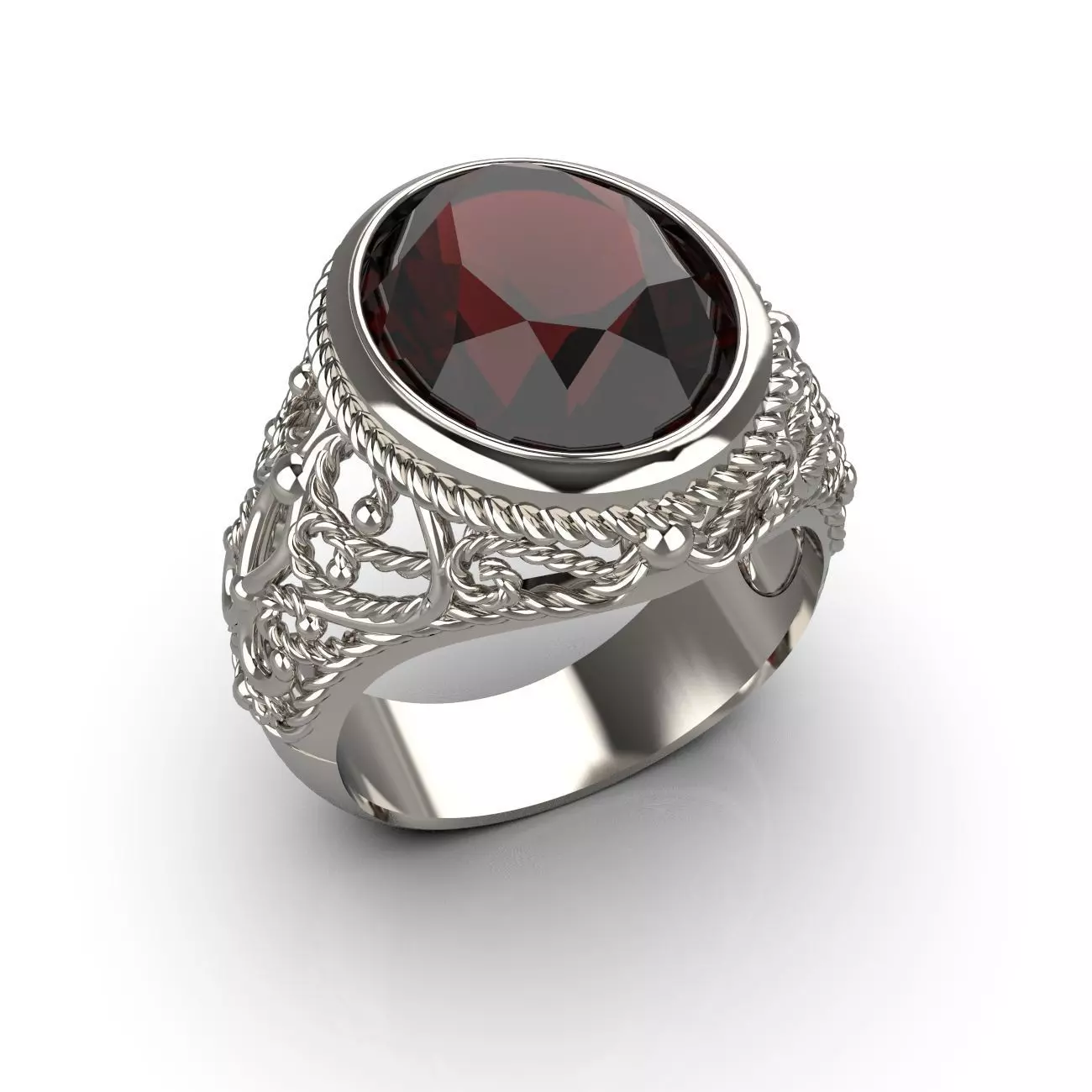 Ring with monograms and stone 3D print model