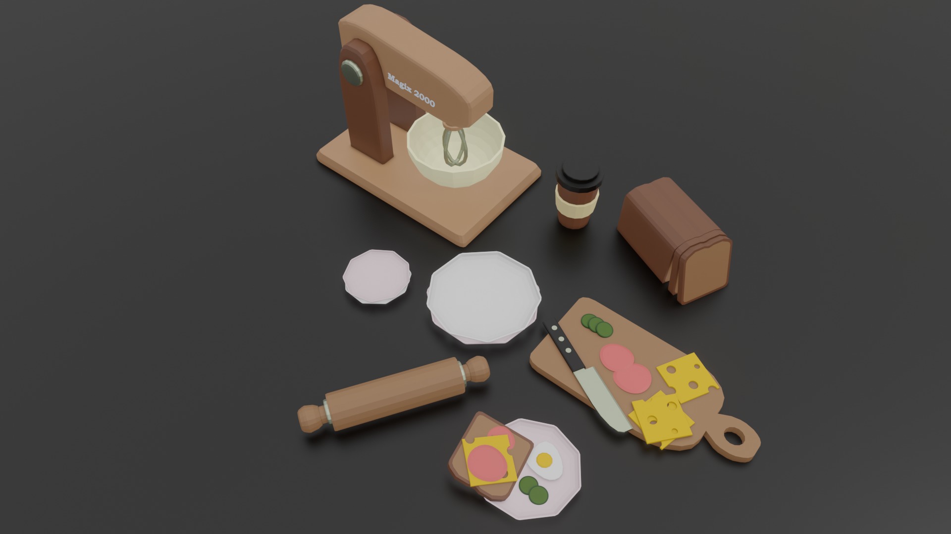 kitchen pack assets low poly 15 elements props Low-poly 3D model_3
