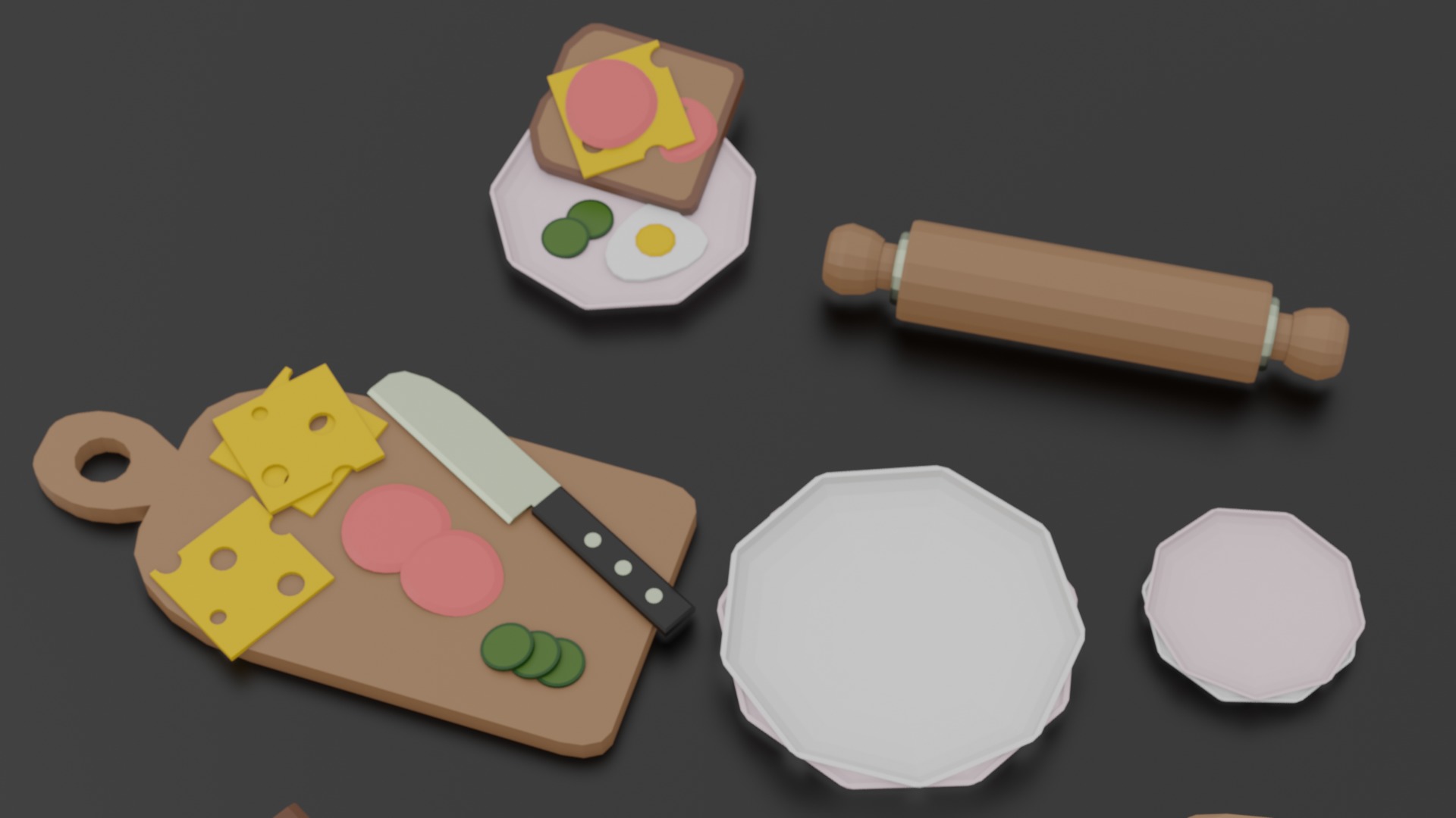 kitchen pack assets low poly 15 elements props Low-poly 3D model_4