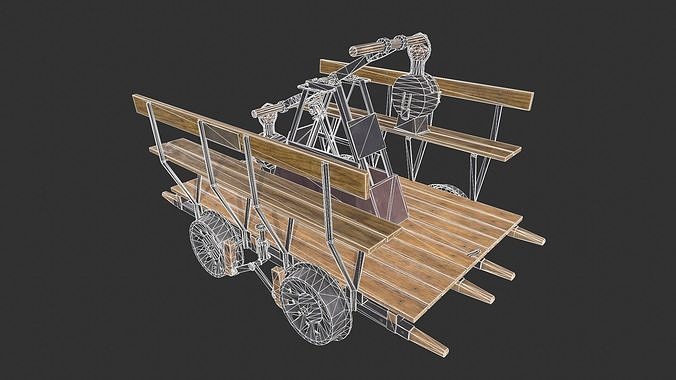 Handcar wooden cart with steam engine Low-poly 3D model 5