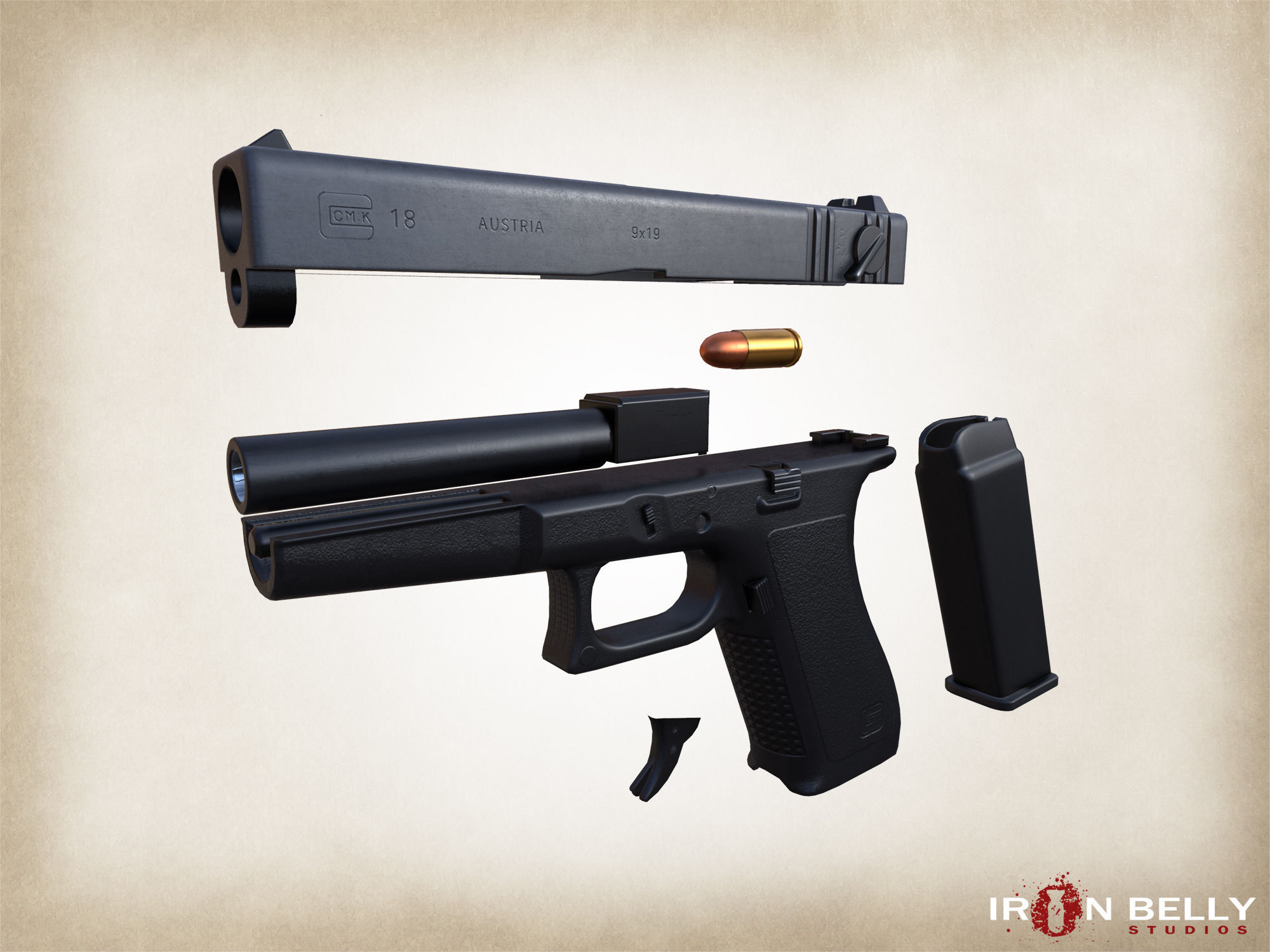 AAA FPS G-18 Pistol  Low-poly 3D model_2