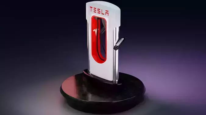 Tesla Electric Vehicle  Charging Station and Charge Plug Free low-poly 3D model