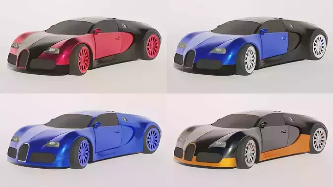 4 models bugatti Low-poly 3D model