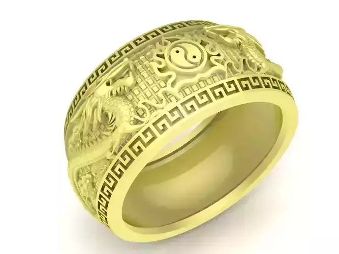 Chinese Dragon Men band ring 3902