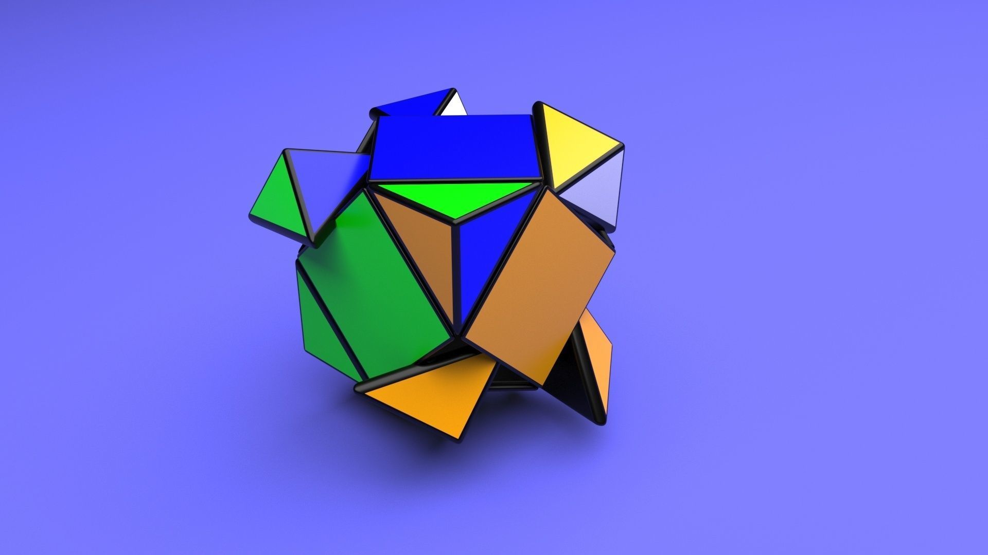 Skewb Puzzle With Solving Animation 3D model_47