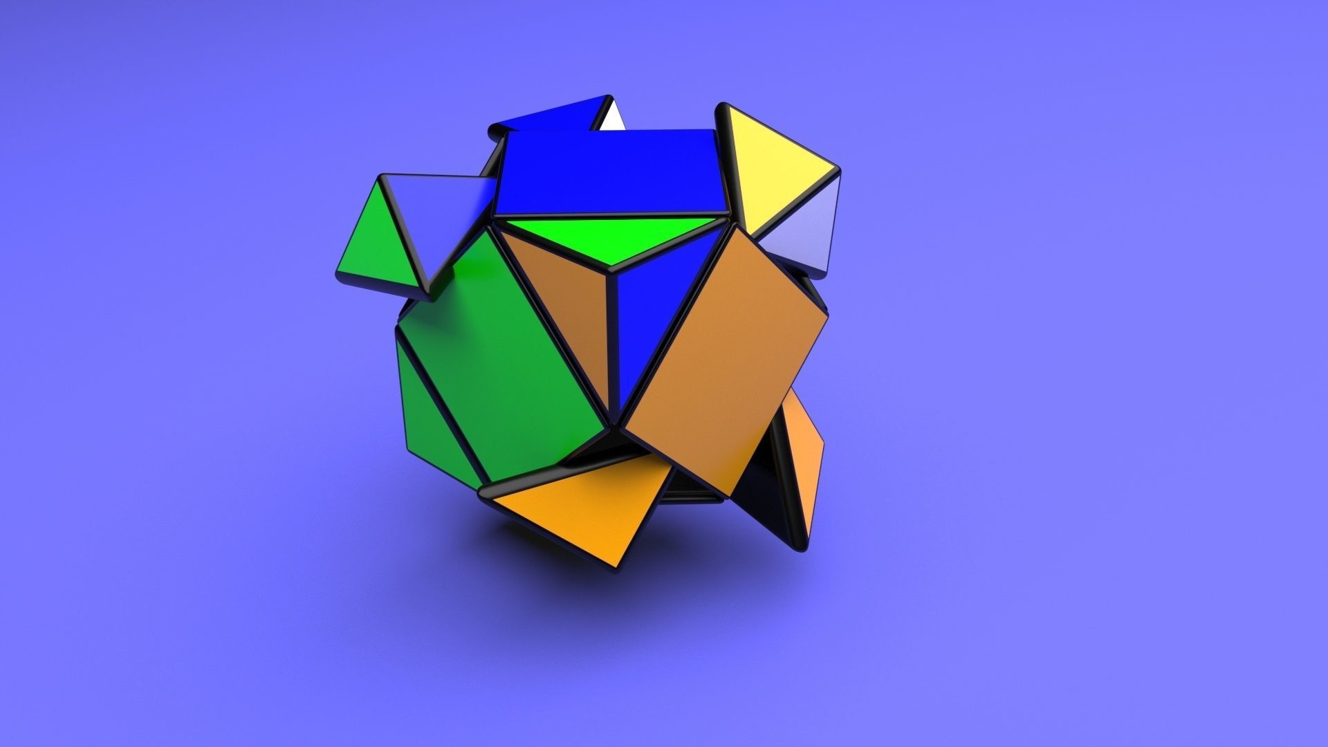 Skewb Puzzle With Solving Animation 3D model_49