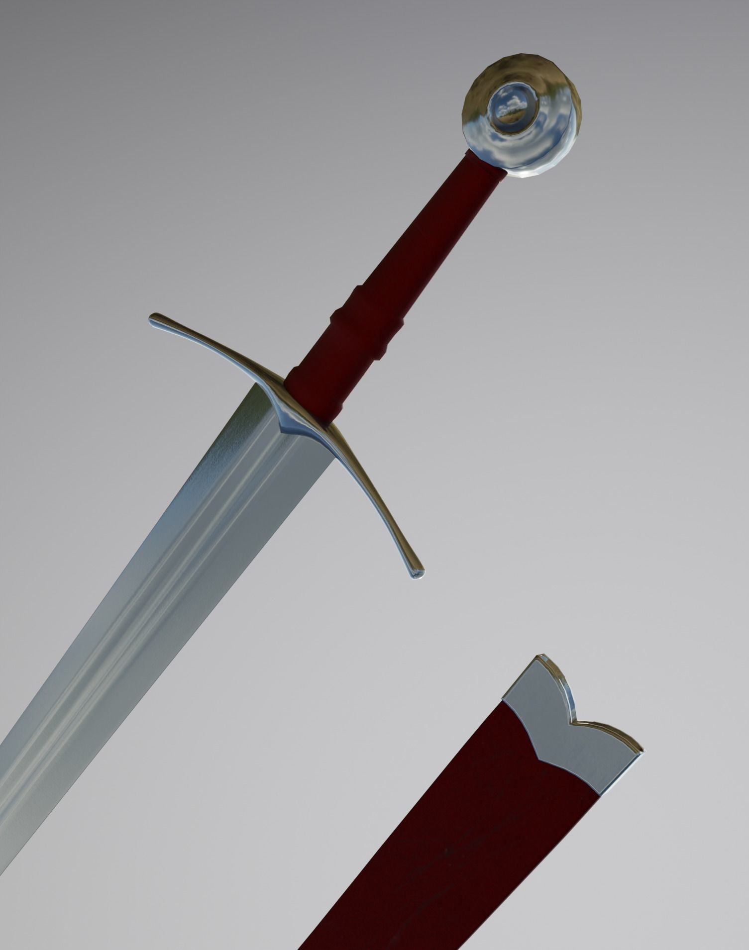  Knightly sword  low poly 3D model Medieval weapon Low-poly 3D model_14