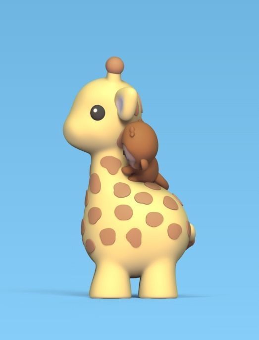 Giraffe with Monkey 3D print model_2