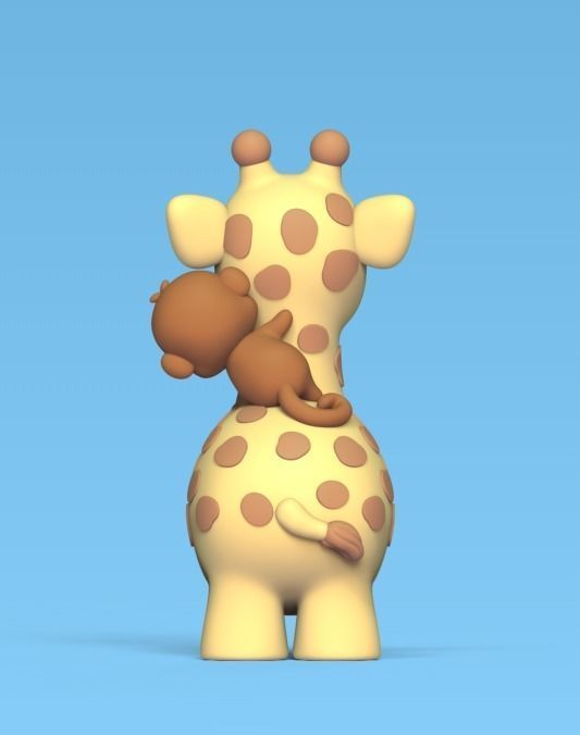 Giraffe with Monkey 3D print model_3