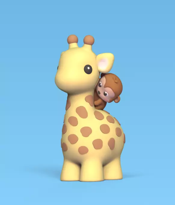 Giraffe with Monkey 3D print model_0