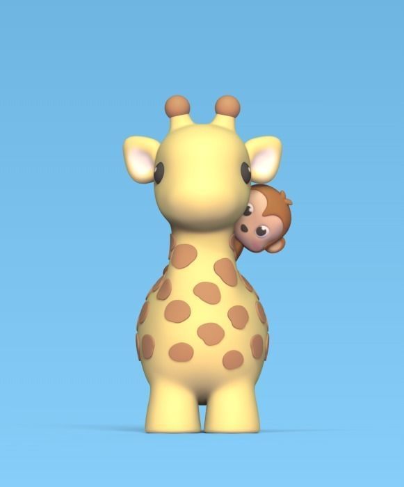 Giraffe with Monkey 3D print model_1