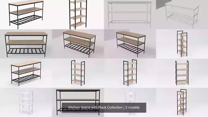Kitchen Island with Rack Collection