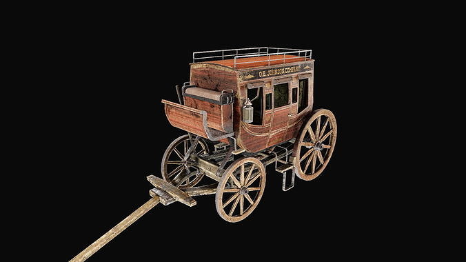 Stagecoach 3d Model Game Ready old wooden wagon Low-poly 3D model